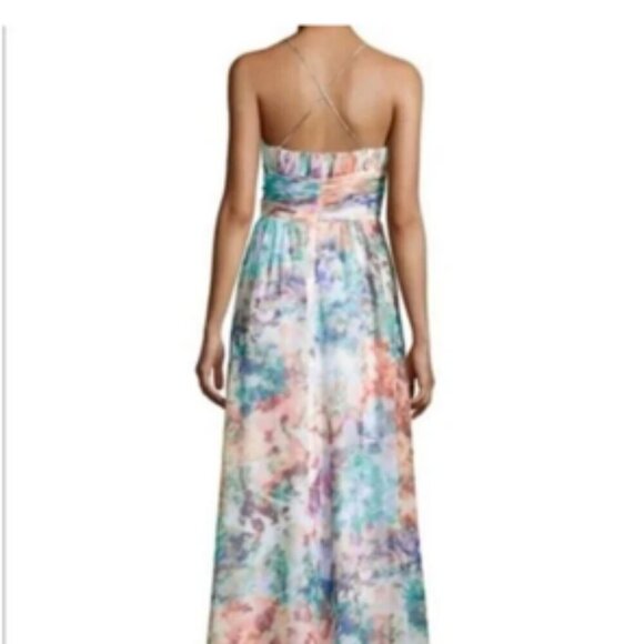 Aidan Mattox Watercolor Cutout Chiffon Maxi Gown Bridesmaid Halter Medium - Picture 2 of 10